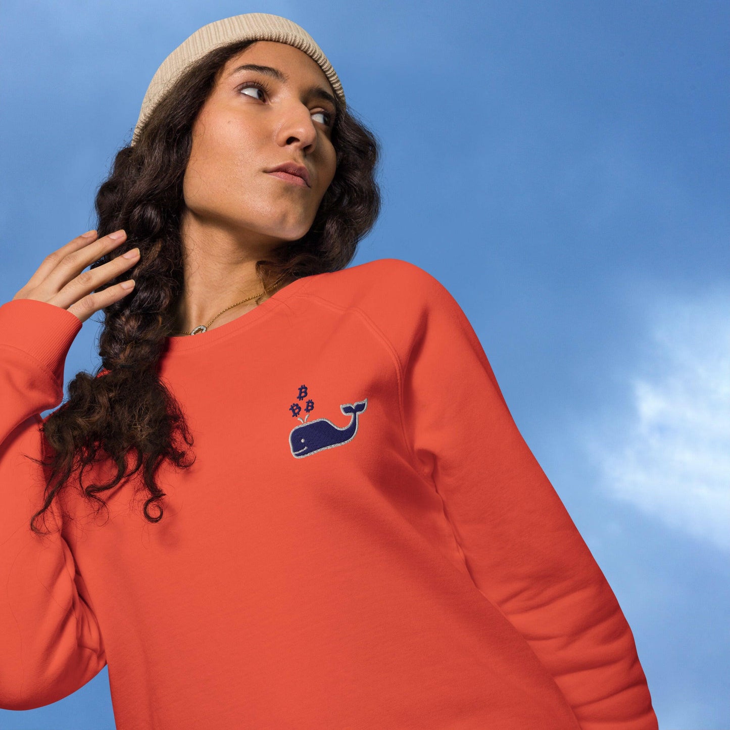 Bitcoin Whale / Organic Raglan Sweatshirt - SVRN_T - The Orange Habit