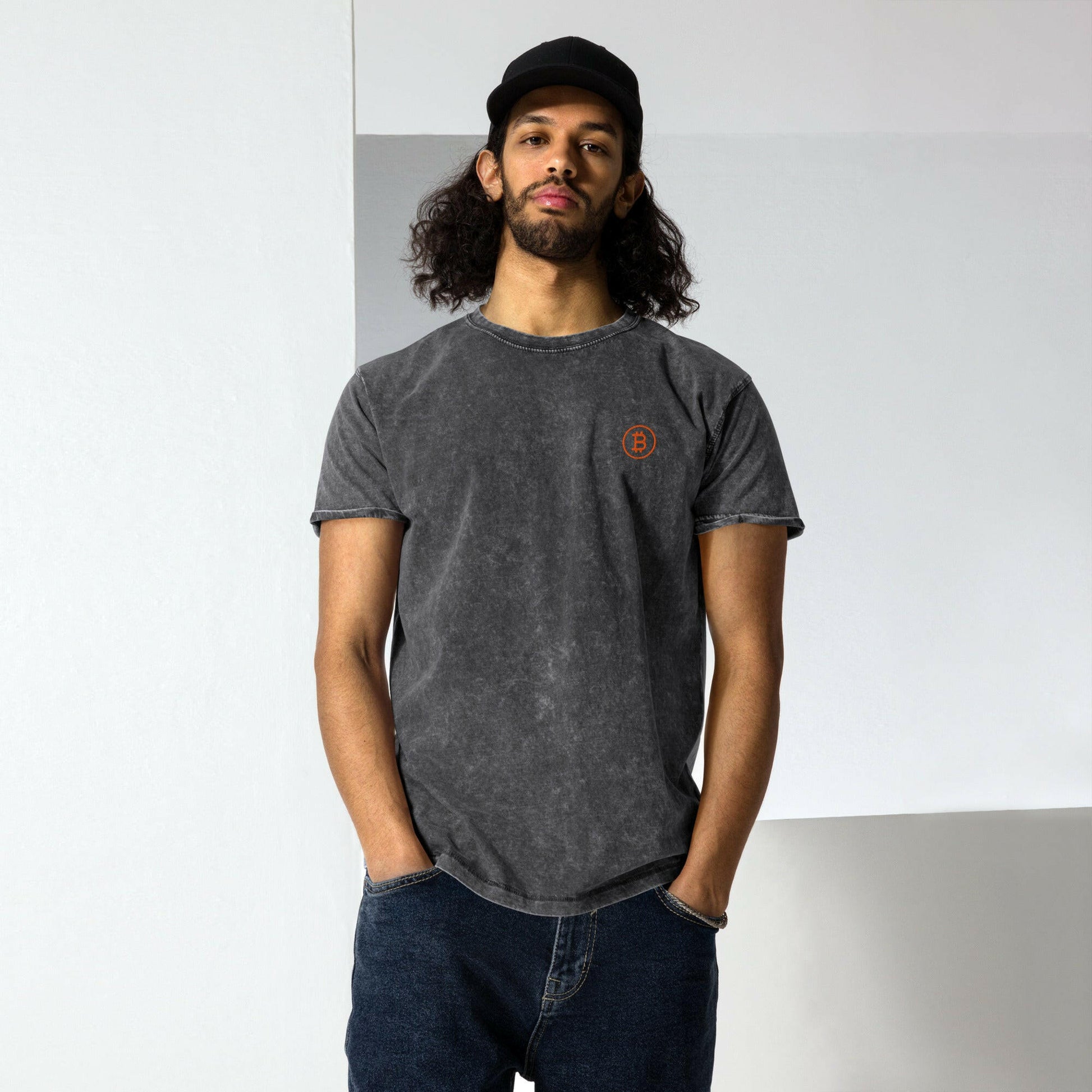 Branded / Denim Bitcoin T-Shirt - SVRN_T - The Orange Habit