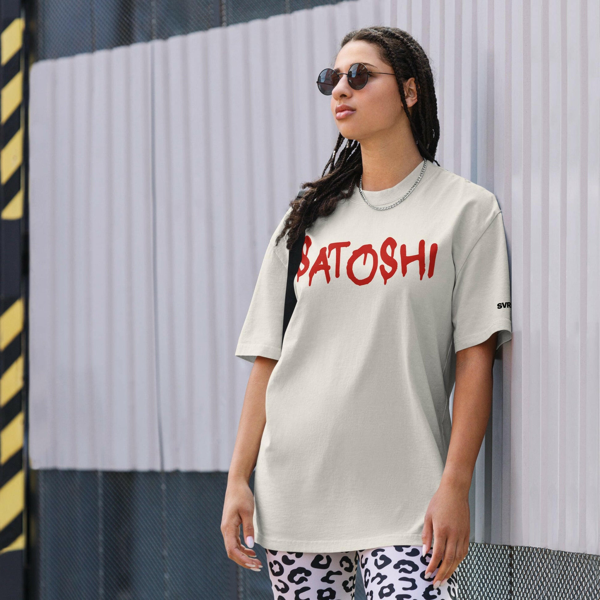 SATOSHI RED / Oversized Faded Bitcoin T-Shirt - SVRN_T - The Orange Habit