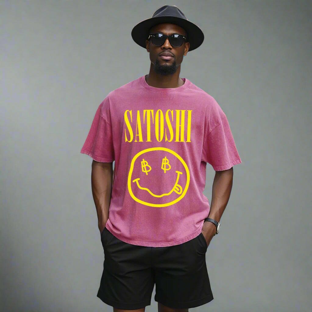SATOSHI Smiles / Heavyweight Bitcoin T-Shirt - SVRN_T - The Orange Habit