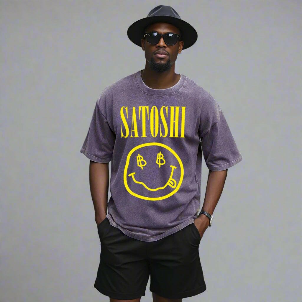SATOSHI Smiles / Heavyweight Bitcoin T-Shirt - SVRN_T - The Orange Habit