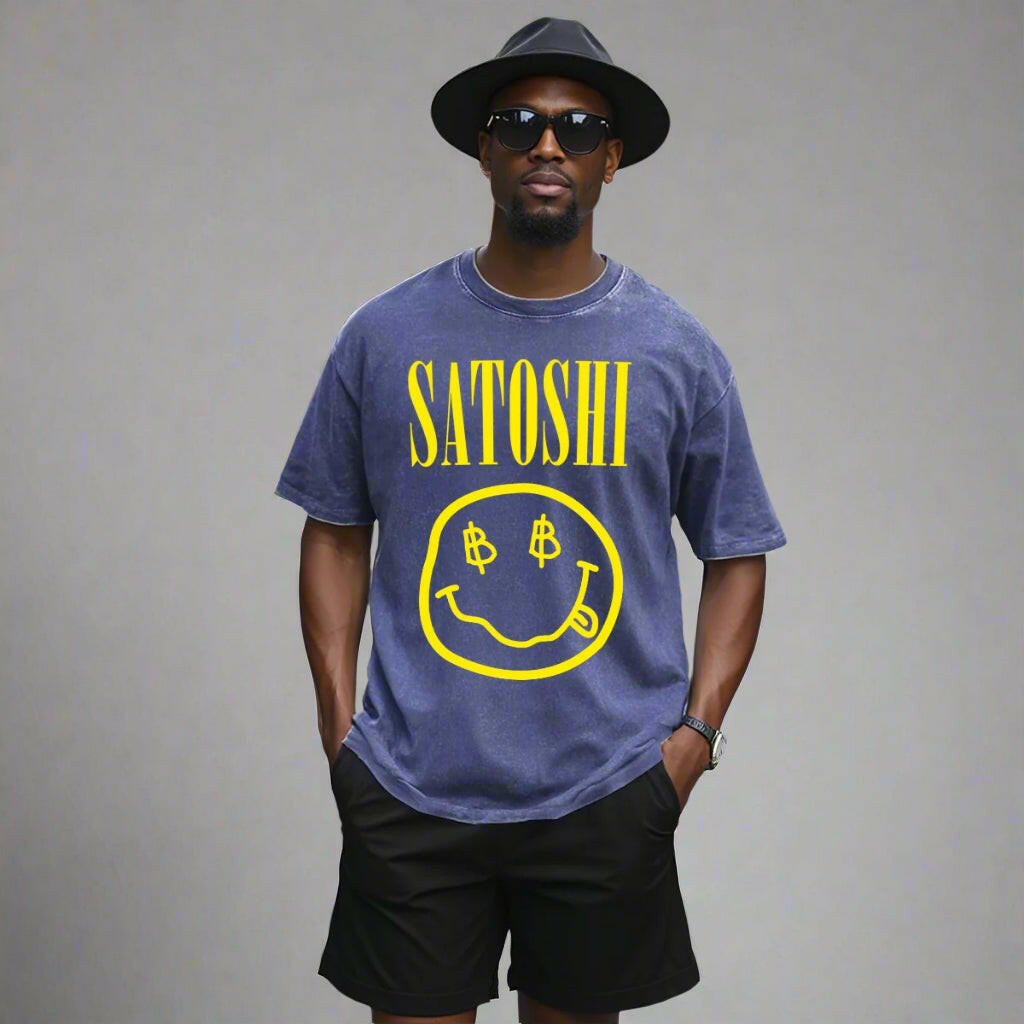 SATOSHI Smiles / Heavyweight Bitcoin T-Shirt - SVRN_T - The Orange Habit