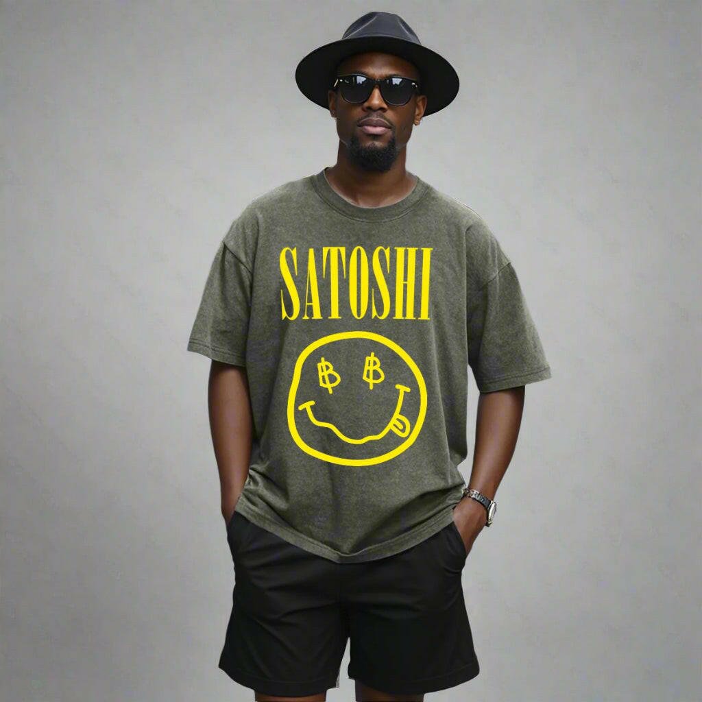 SATOSHI Smiles / Heavyweight Bitcoin T-Shirt - SVRN_T - The Orange Habit
