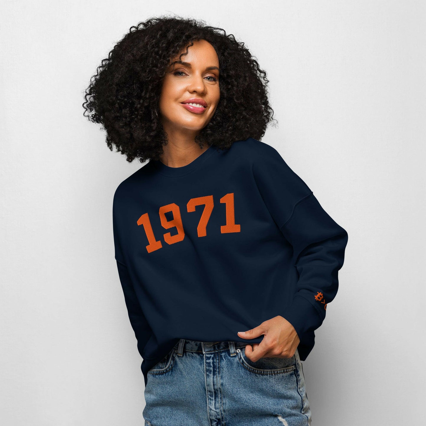 1971 / Womens Organic Bitcoin Sweatshirt - SVRN_T Woman - The Orange Habit