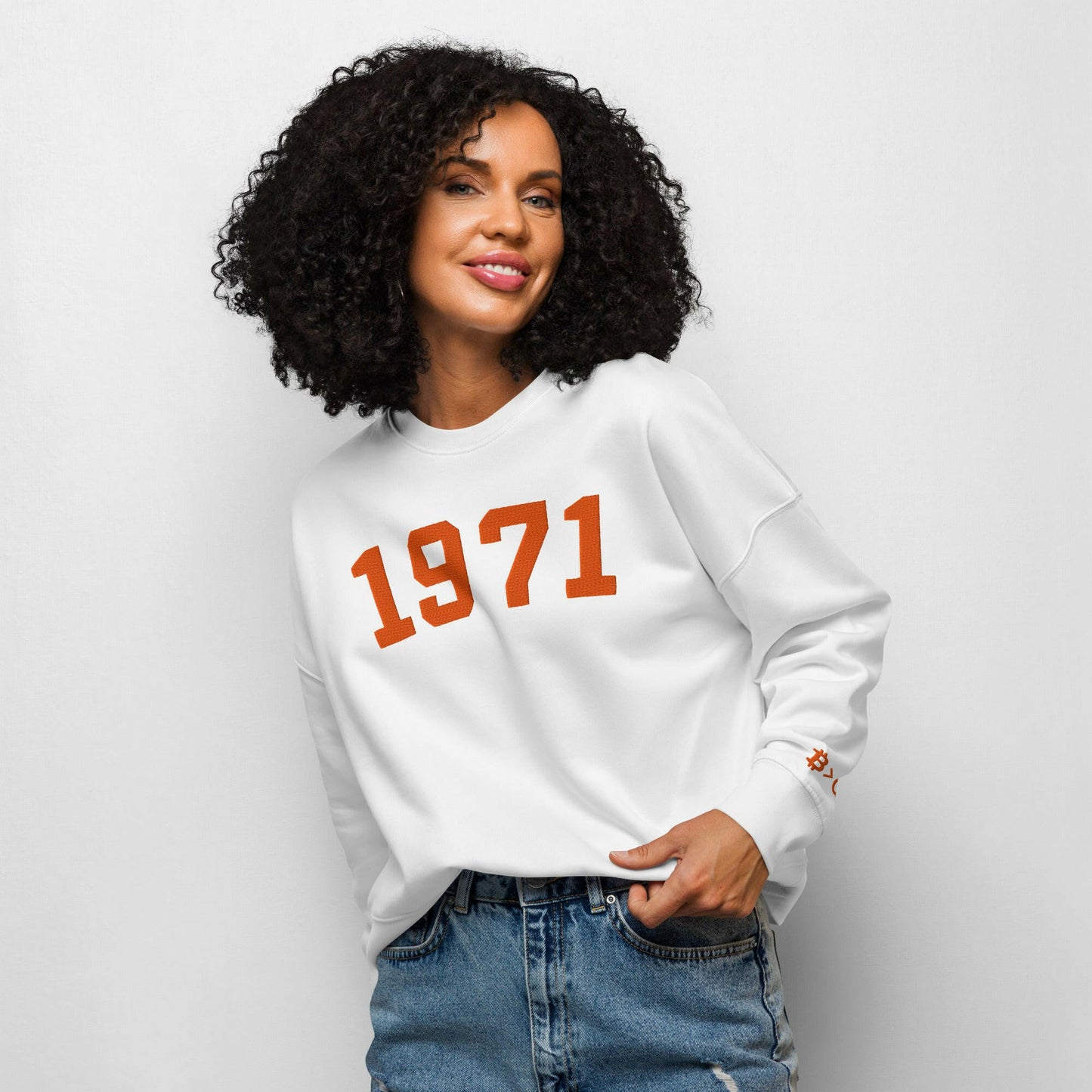 1971 / Womens Organic Bitcoin Sweatshirt - SVRN_T Woman - The Orange Habit