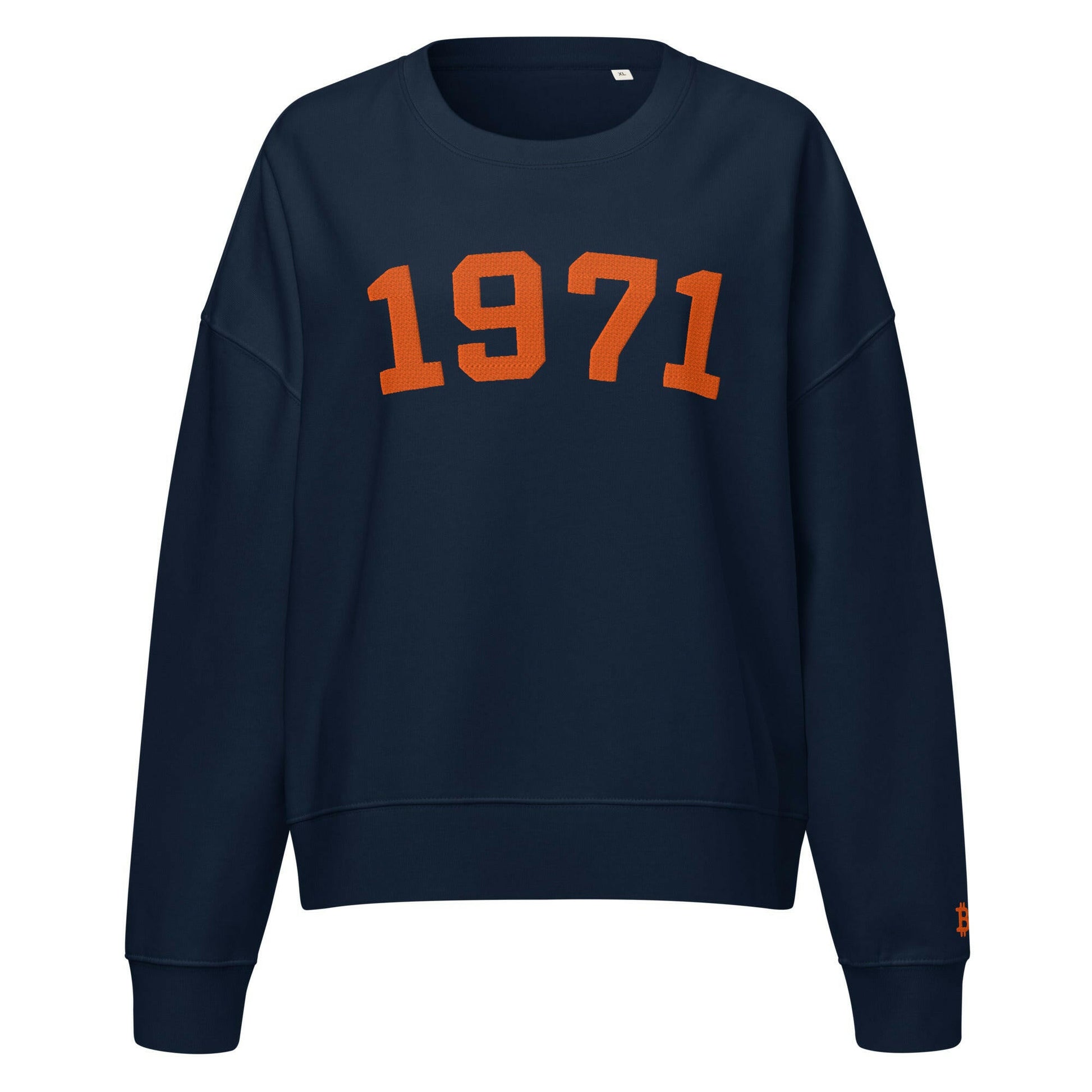 1971 / Womens Organic Bitcoin Sweatshirt - SVRN_T Woman - The Orange Habit