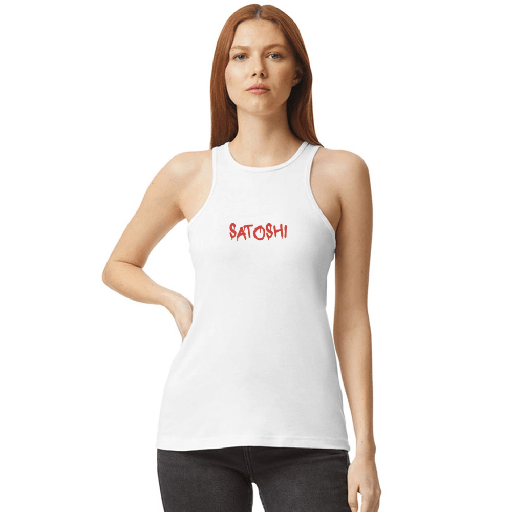 Satoshi Red / Womens Bitcoin Tank Top - SVRN_T Woman - The Orange Habit