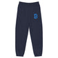 blue sweatpants by SVRN_T with a light blue embroidered bitcoin B | The Orange Habit