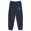 blue sweatpants by SVRN_T with a light blue embroidered bitcoin B | The Orange Habit