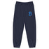 blue sweatpants by SVRN_T with a light blue embroidered bitcoin B | The Orange Habit