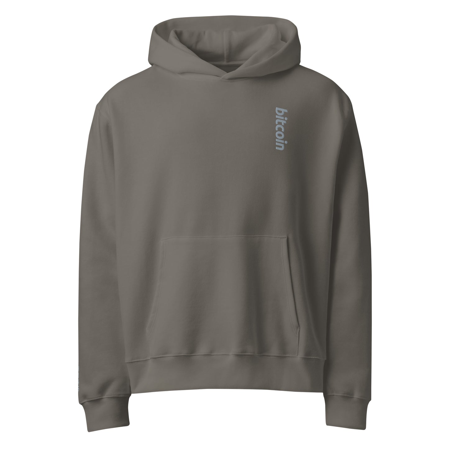 grey bitcoin hoodie with grey embroidered bitcoin logo | the orange habit