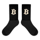 black bitcoin socks with a cream bitcoin b by SVRN_T at SVRN Society