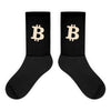 black bitcoin socks with a cream bitcoin b by SVRN_T at SVRN Society