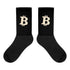 black bitcoin socks with a cream bitcoin b by SVRN_T at SVRN Society