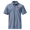 blue polo shirt with a Bitcoin whale logo on a white background by the orange habit at SVRN Society
