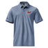 blue polo shirt with a Bitcoin whale logo on a white background by the orange habit at SVRN Society