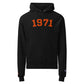 Black hoodie with '1971' printed in orange on a white background