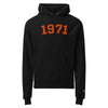 Black hoodie with '1971' printed in orange on a white background