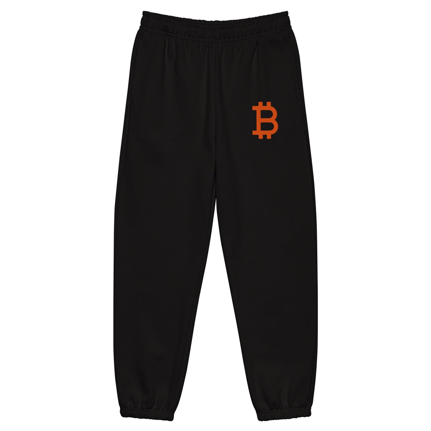 Black sweatpants with Bitcoin logo by SVRN_T | The Orange Habit