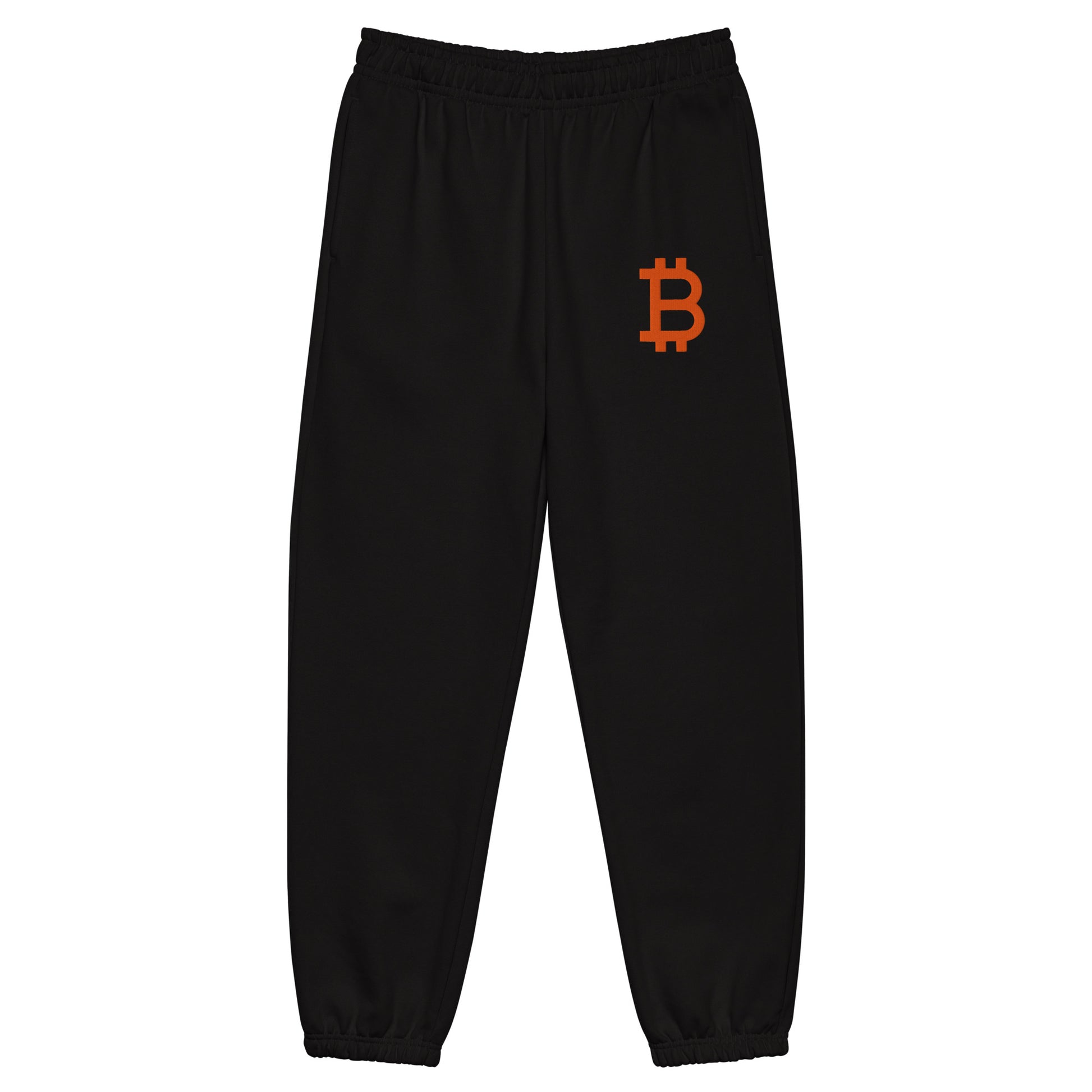 Black sweatpants with Bitcoin logo by SVRN_T | The Orange Habit