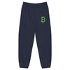 Bitcoin B navy blue sweatpants with green B embroidery at SVRN Society