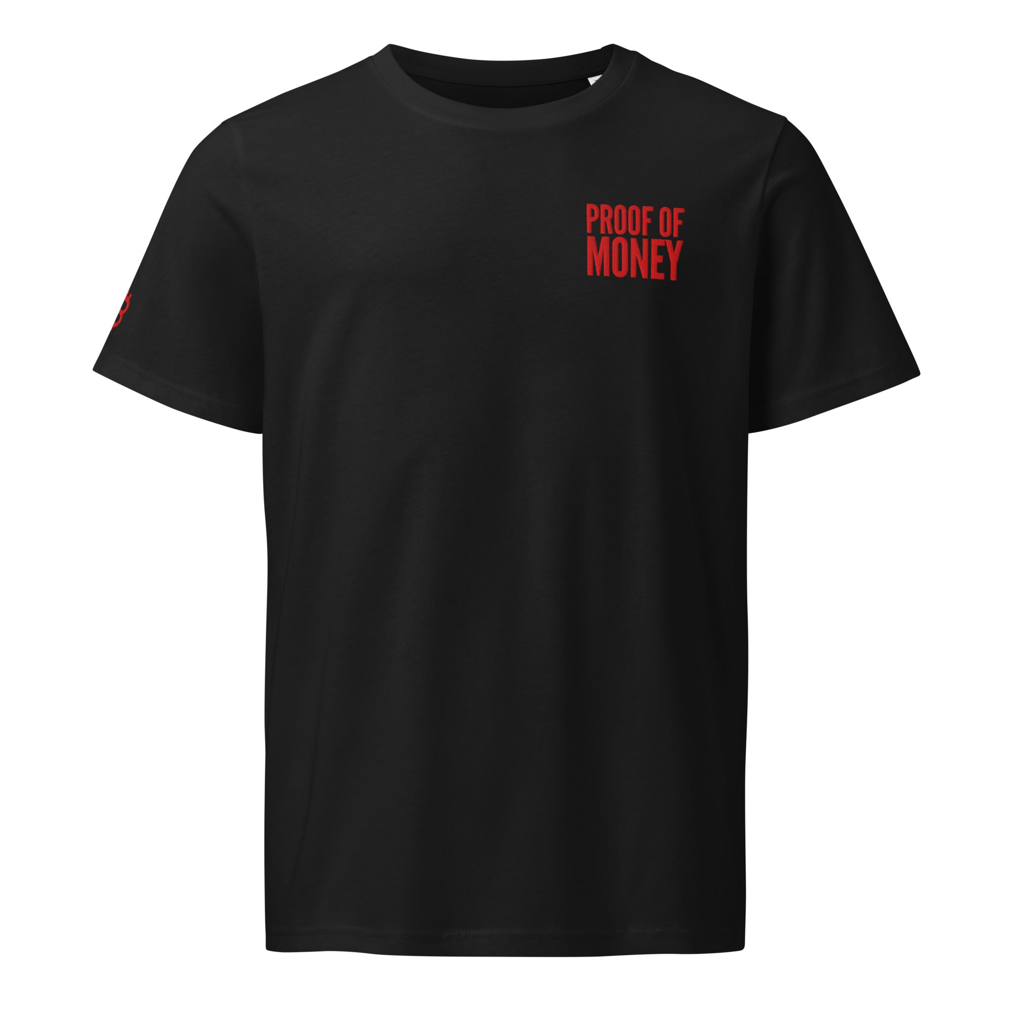 black bitcoin t-shirt with red Proof of money embroidery | The Orange Habit