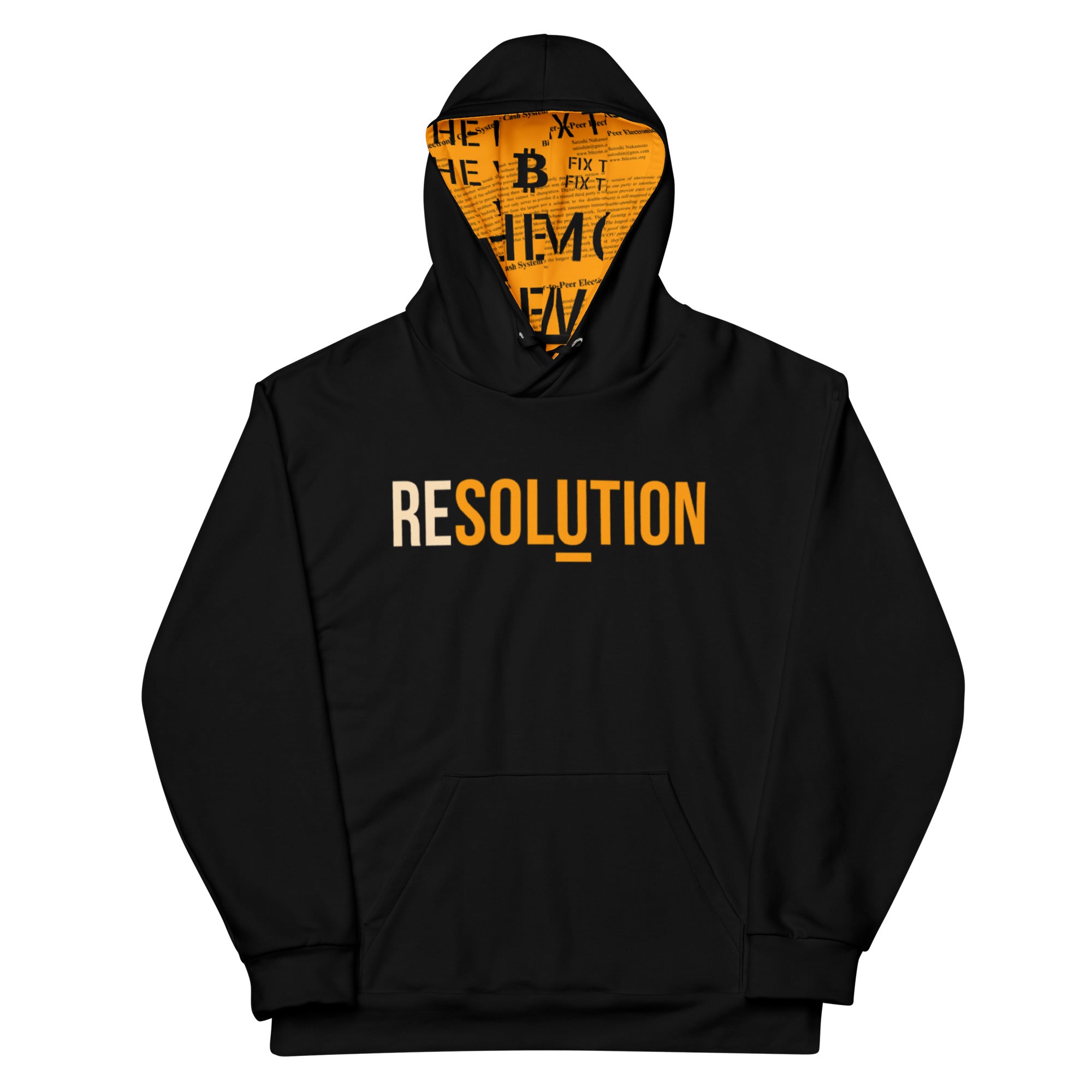 Resolution Bitcoin Hoodie by SVRN Society in black on white background