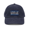 level up with God navy corduroy hat by Praise Society