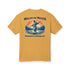 Yellow t-shirt with a graphic of Jesus walking on water and text on a white background