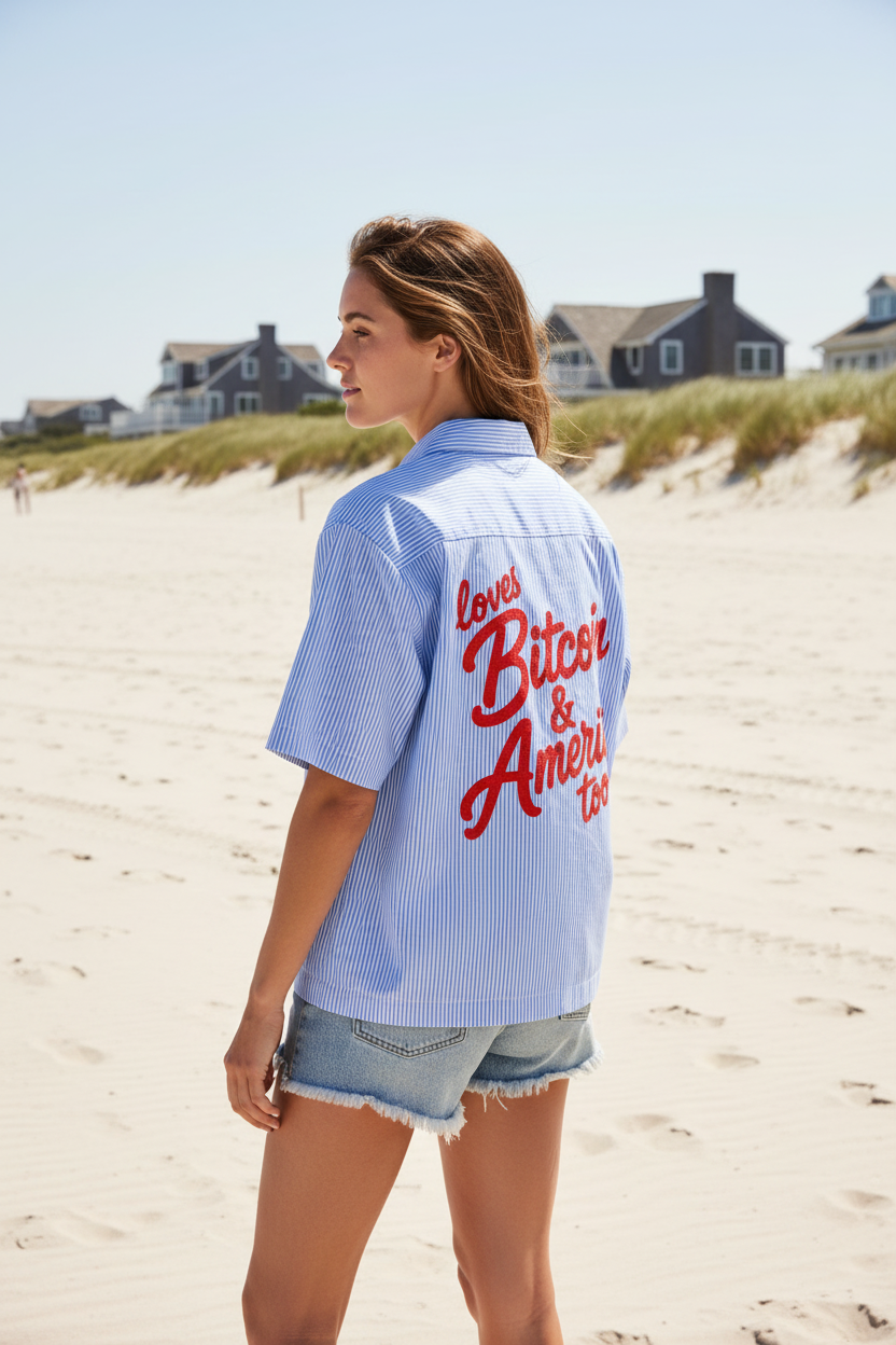 Bitcoin Americana: Striped Boxy Shirt