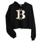 Black women's cropped bitcoin hoodie with a large beige Bitcoin 'B' logo on a white background - SVRN Society