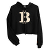 Black women's cropped bitcoin hoodie with a large beige Bitcoin 'B' logo on a white background - SVRN Society