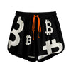 Black shorts with Bitcoin symbols on a white background