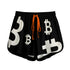 Black shorts with Bitcoin symbols on a white background